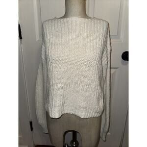 Eileen Fisher White Cable Knit Organic Cotton‎ Nylon Sweater Pullover Size PP XS